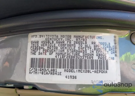 2003 Toyota Avalon Xls из США, поврежденный, VIN 4T1BF28B03U337589